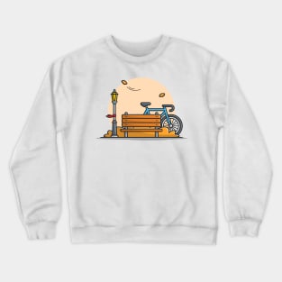 Bike in Park with Bench And Street Lamp Cartoon Vector Icon Illustration Crewneck Sweatshirt